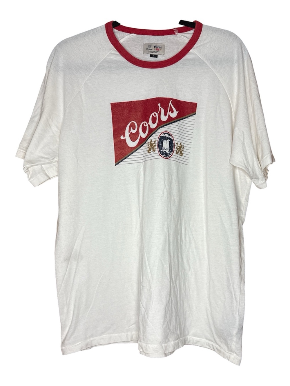 Brixton Coors Beer Ringer T-Shirt Men’s Large White Red Graphic Logo Retro USA